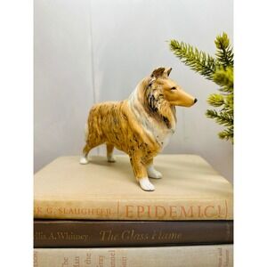 Vintage Ceramic Rough Collie Dog Figurine Sable White Hand Painted Porcelain